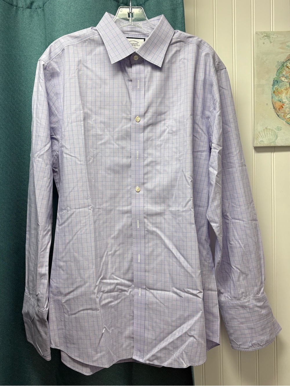 Charles Tyrwhitt Lavender & White Check Dress Shirt Slim Fit Size 17